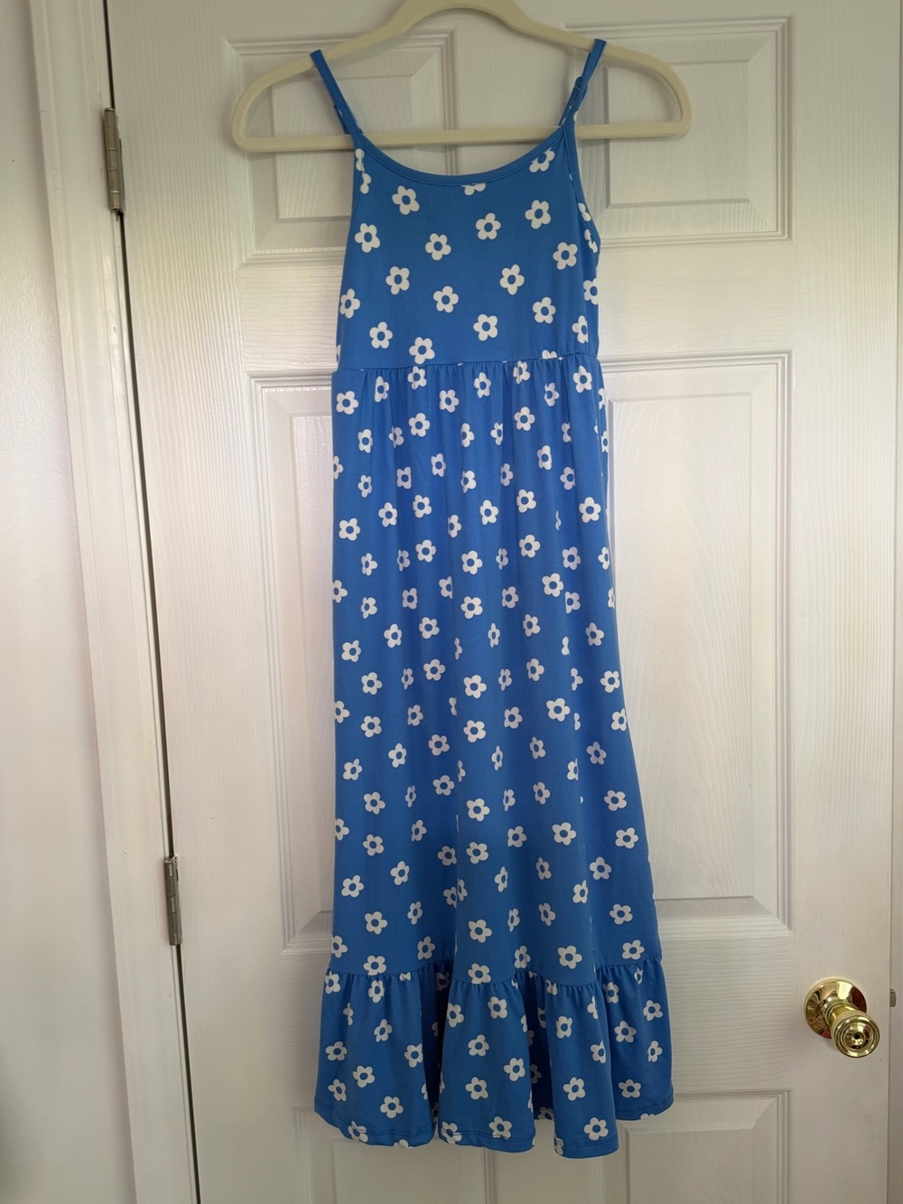 BTWEEN Blue Daisy Floral Spaghetti-Strap Maxi Dress Sz 10